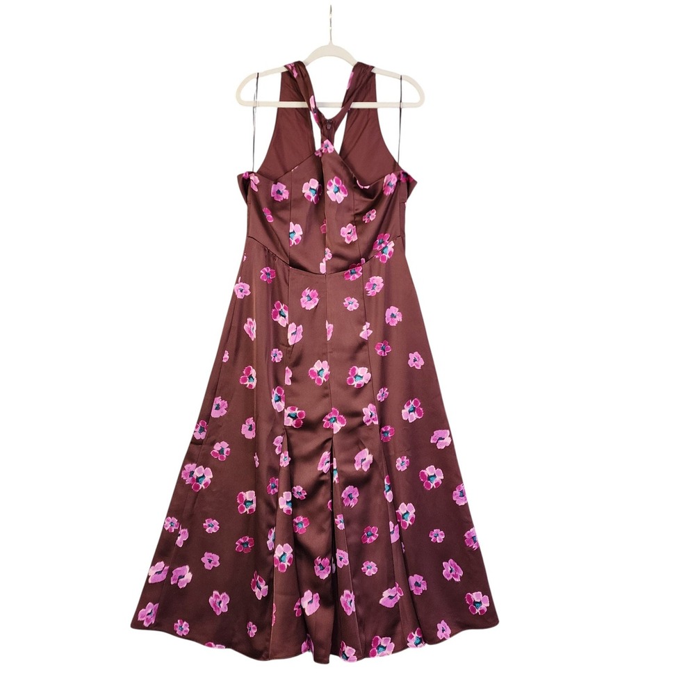 Loft Womens Ikat Buttercup‎ Satin Godet Halter Midi Dress Size 10 NWT Brown Pink - Picture 4 of 13